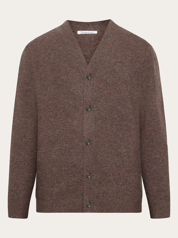 KnowledgeCotton Apparel - MEN V-neck wool knit cardigan - RWS Knits 1243 Demitasse (brown)