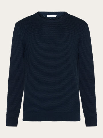 KnowledgeCotton Apparel - MEN Bubble knit crew neck Knits 1001 Total Eclipse