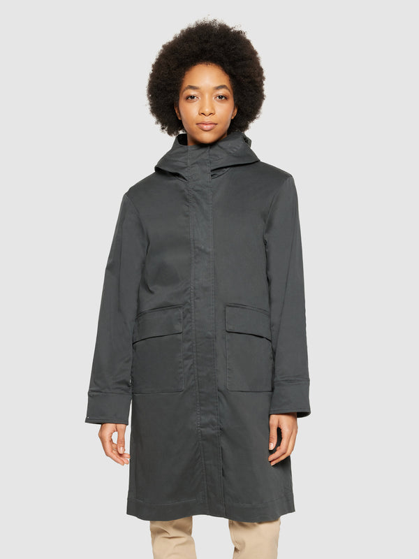 KnowledgeCotton Apparel - WMN WAXED CANVAS parka jacket - GOTS Jackets 1167 Phantom