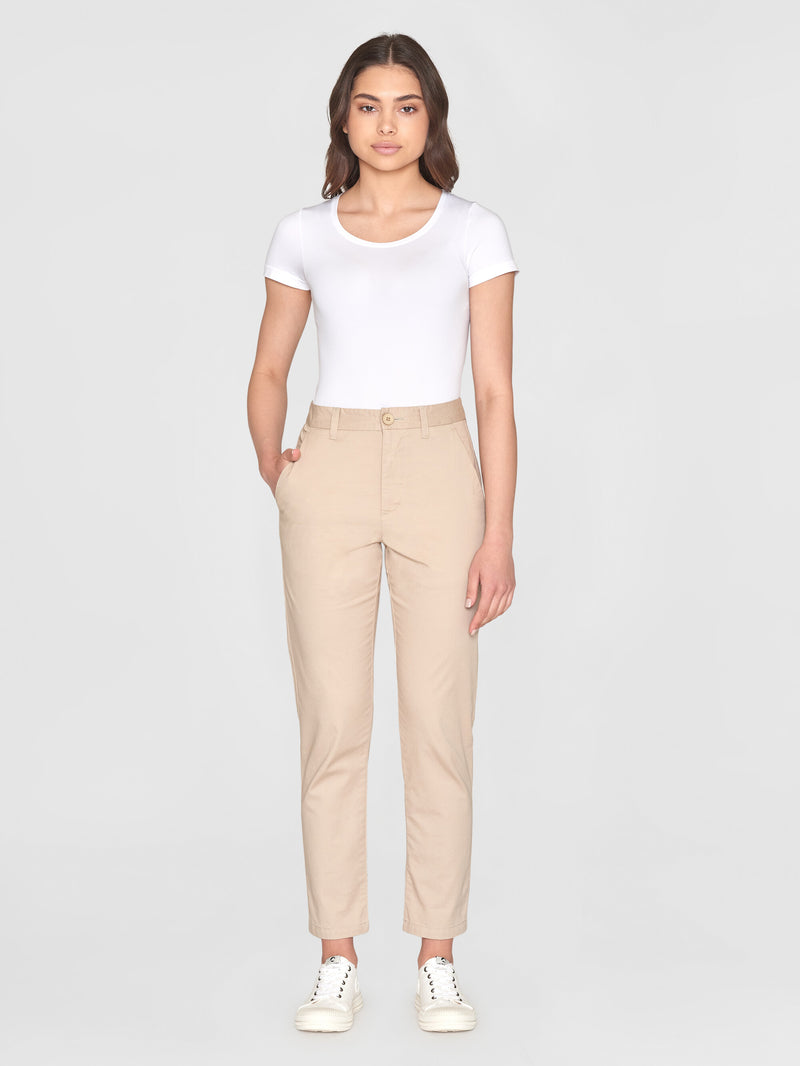 KnowledgeCotton Apparel - WMN WILLOW regular cropped poplin chino Pants 1228 Light feather gray