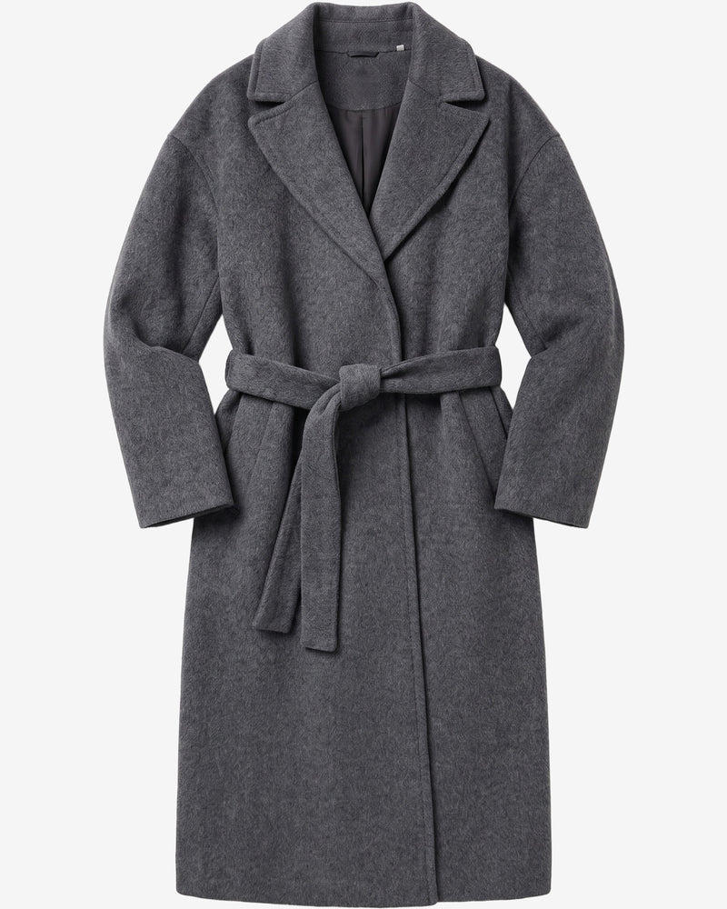 KnowledgeCotton Apparel - WMN Wool lapel coat Jackets 1073 Dark Grey Melange