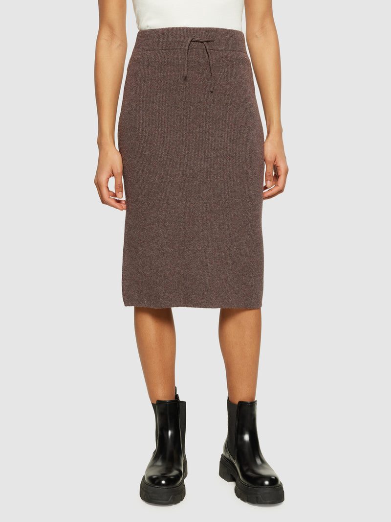 KnowledgeCotton Apparel - WMN Wool midth lengt rib knit skirt Skirts 1243 Demitasse (brown)