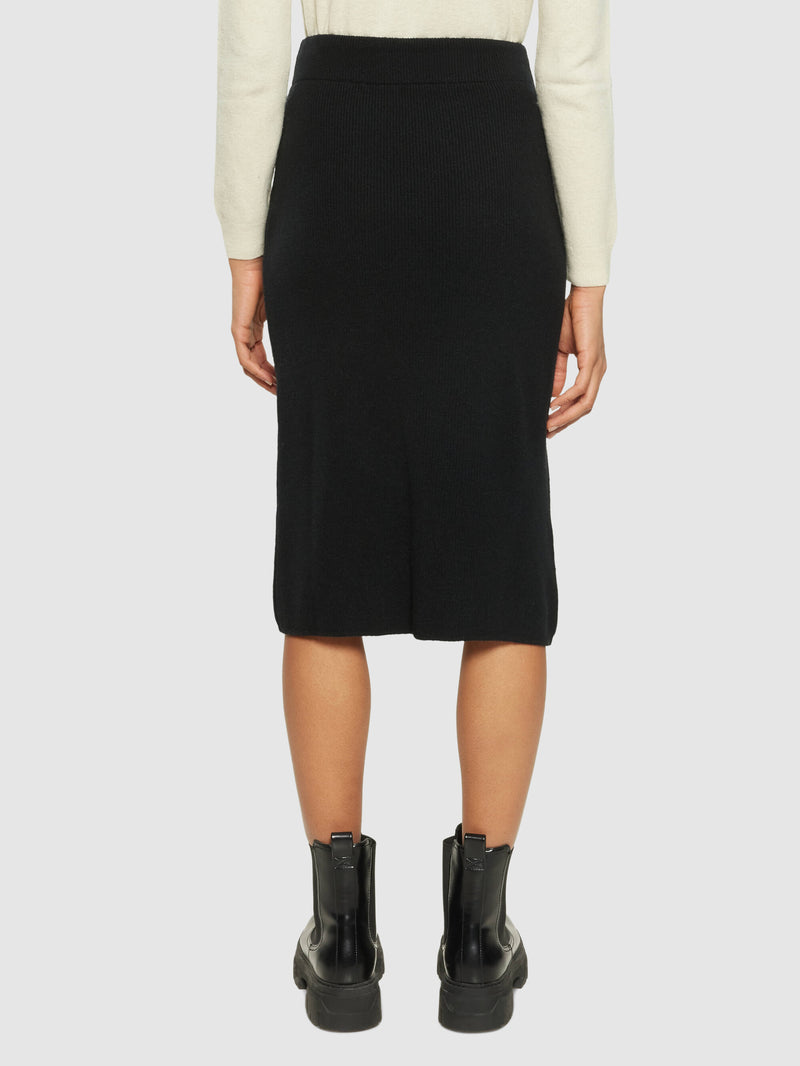 KnowledgeCotton Apparel - WMN Wool midth lengt rib knit skirt Skirts 1300 Black Jet