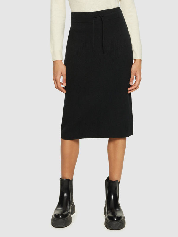 KnowledgeCotton Apparel - WMN Wool midth lengt rib knit skirt Skirts 1300 Black Jet