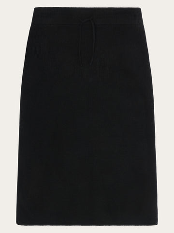 KnowledgeCotton Apparel - WMN Wool midth lengt rib knit skirt Skirts 1300 Black Jet