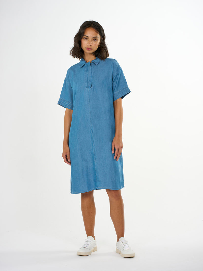 KnowledgeCotton Apparel - WMN A-shape denim Tencel™ dress Dresses 3035 Vintage Indigo