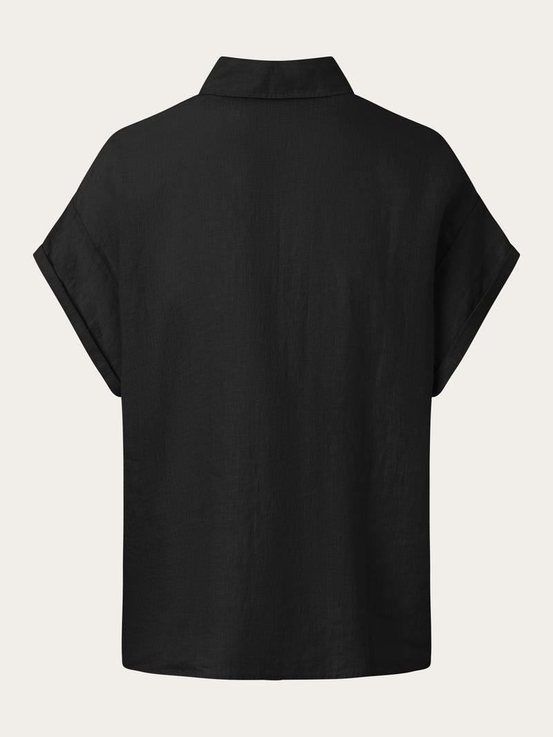 KnowledgeCotton Apparel - WMN ASTER fold up short sleeve linen shirt Shirts 1300 Black Jet