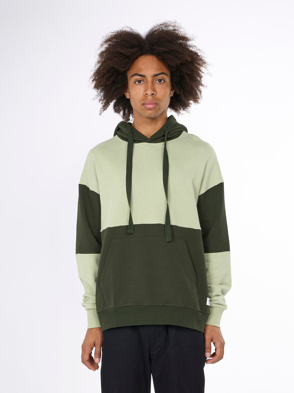 KnowledgeCotton Apparel - MEN Block striped loose sweat with hood and pockets Sweats 1090 Forrest Night