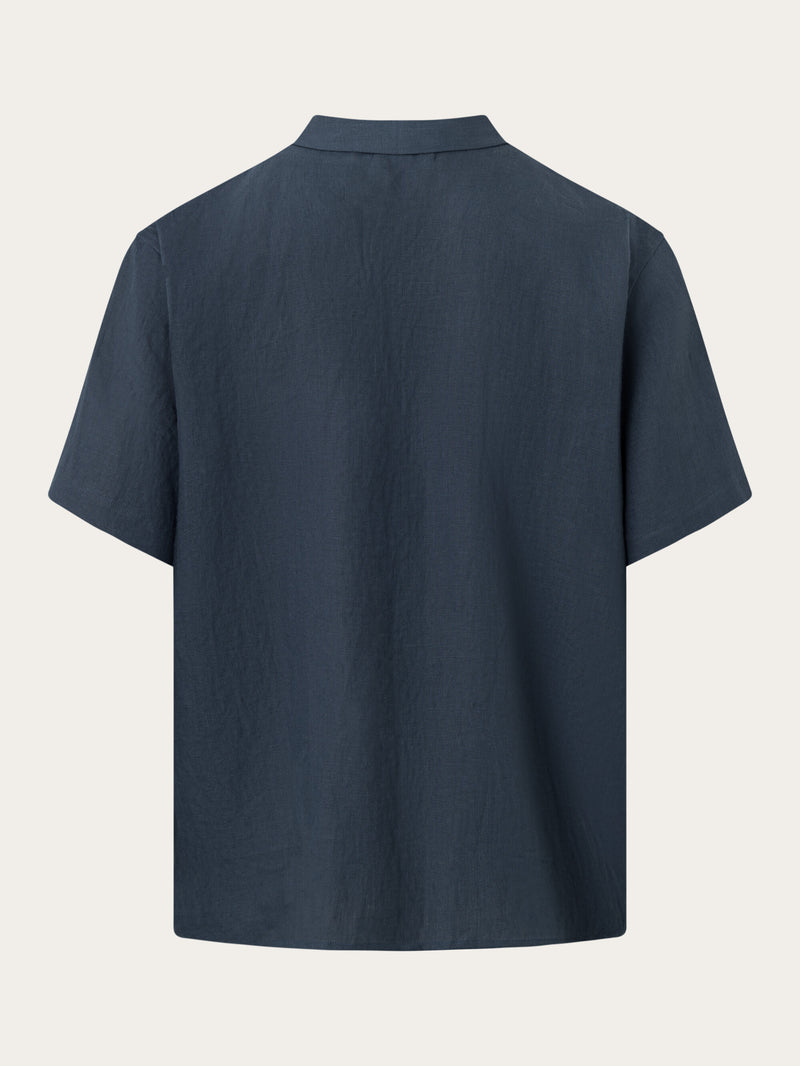 KnowledgeCotton Apparel - MEN Box fit short sleeved linen shirt Shirts 1001 Total Eclipse