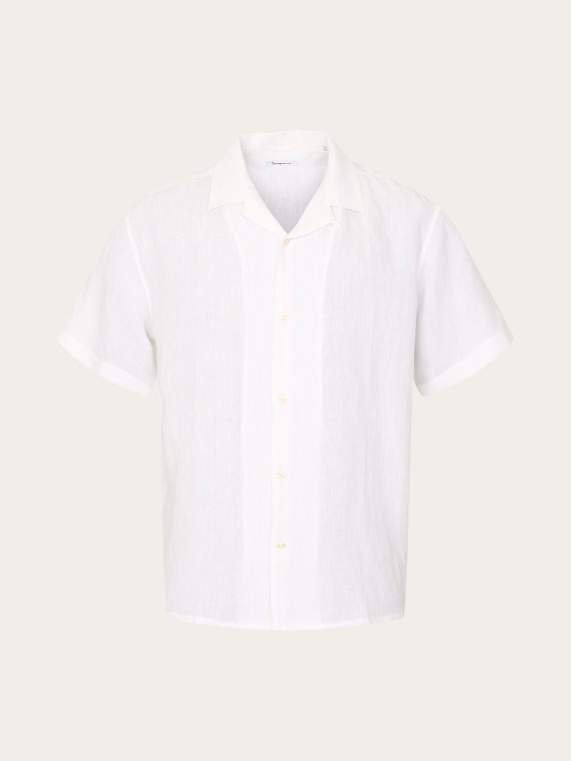 KnowledgeCotton Apparel - MEN Box fit short sleeved linen shirt Shirts 1010 Bright White