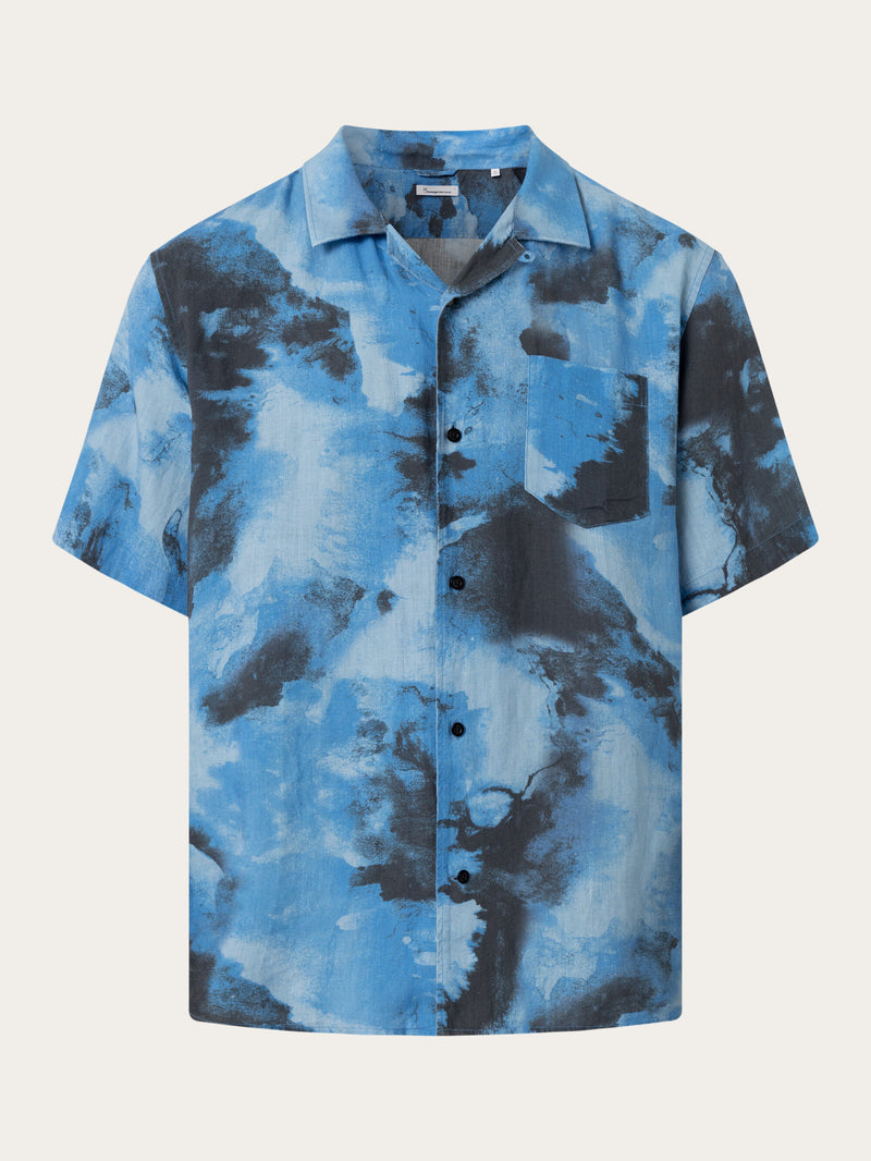 KnowledgeCotton Apparel - MEN Boxed fit AOP short sleeved linen shirt Shirts 9992 item color