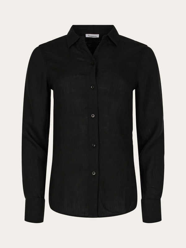 KnowledgeCotton Apparel - WMN Classic reg linen shirt Shirts 1300 Black Jet