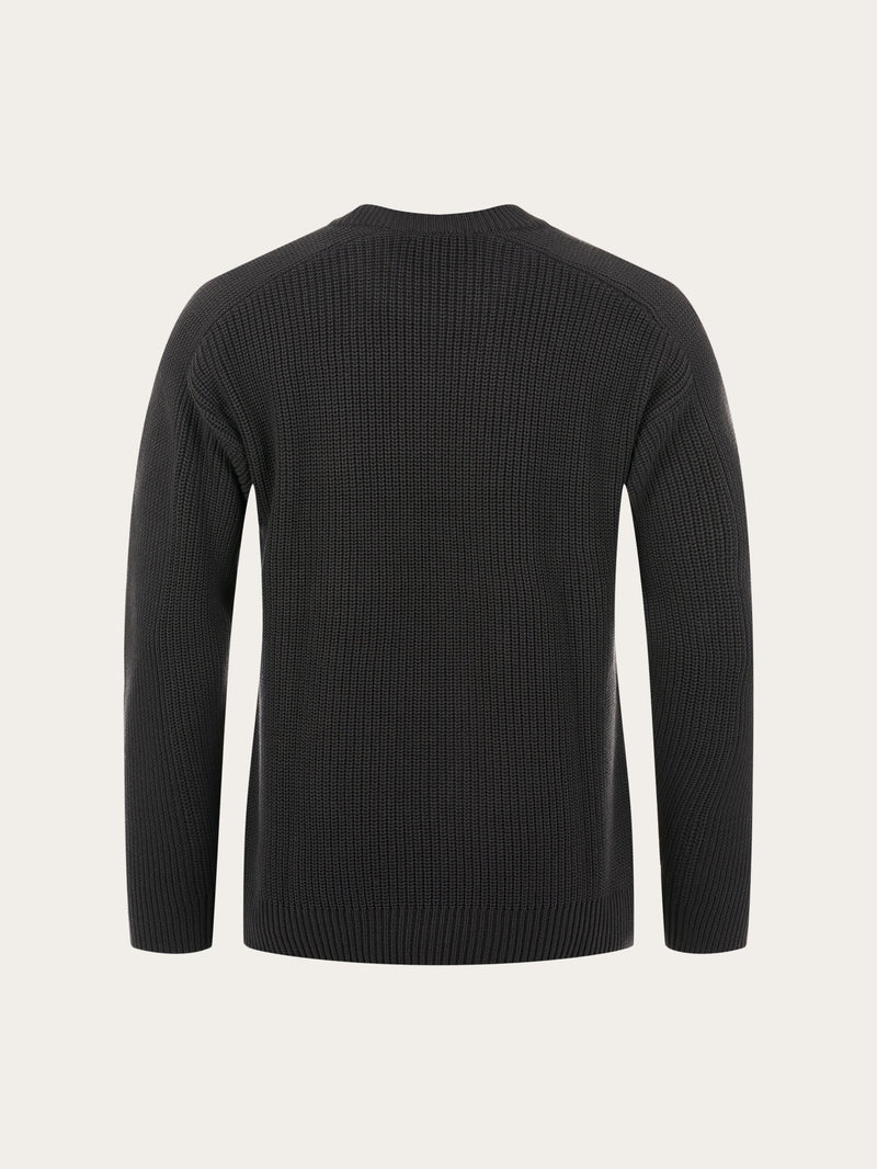 KnowledgeCotton Apparel - MEN Classic rib structure mock neck with fake pocket knit Knits 1300 Black Jet