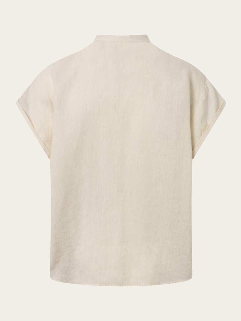 KnowledgeCotton Apparel - WMN Collar stand short sleeve linen shirt Shirts 1348 Buttercream