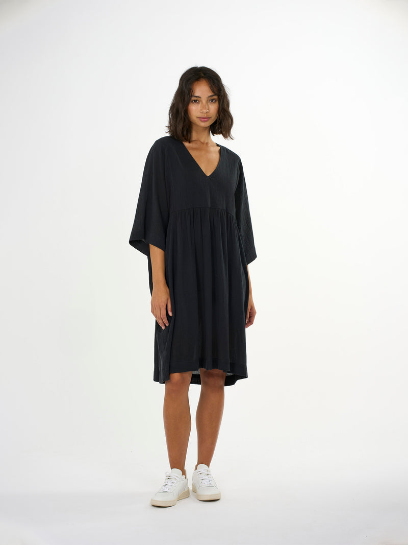 KnowledgeCotton Apparel - WMN Cotton crepe A-shape dress Dresses 1300 Black Jet