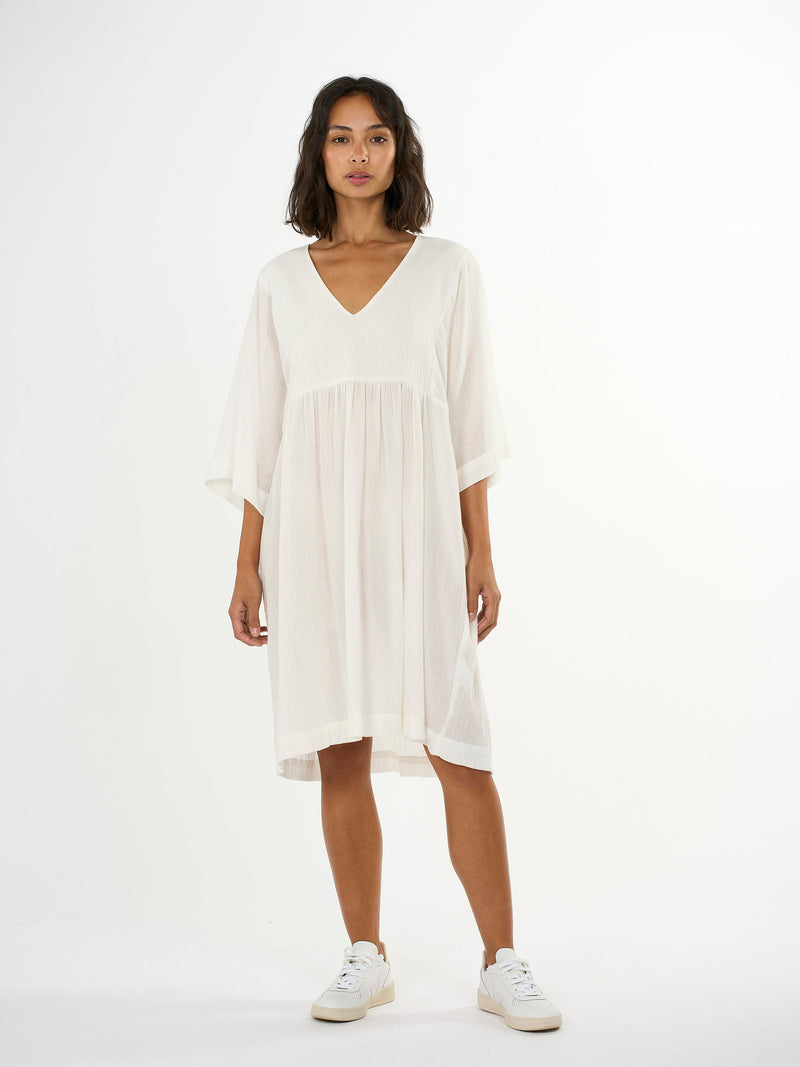 KnowledgeCotton Apparel - WMN Cotton crepe A-shape dress Dresses 1334 Snow White