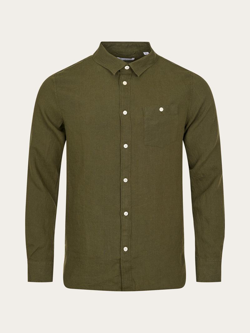 KnowledgeCotton Apparel - MEN Custom fit linen shirt Shirts 1090 Forrest Night