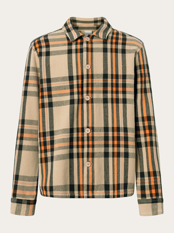 KnowledgeCotton Apparel - MEN Heavy flannel checkered overshirt Overshirts 7005 Green check