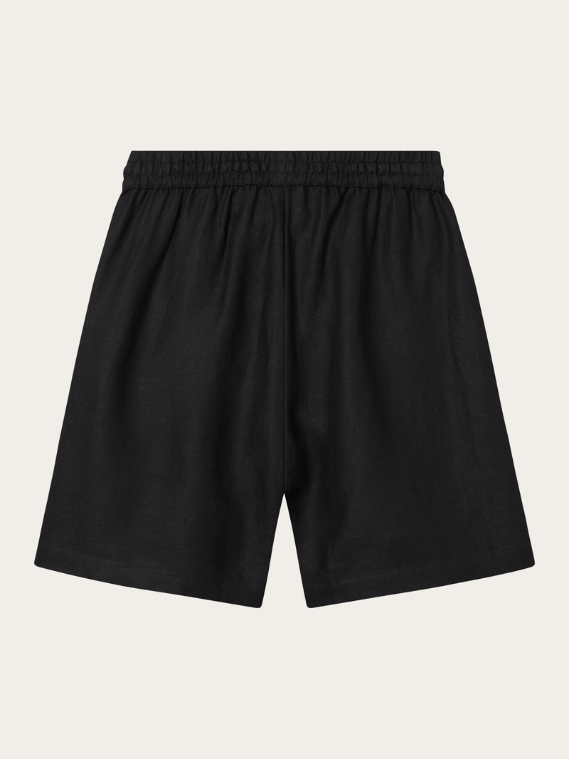 KnowledgeCotton Apparel - WMN Linen mix elastic waist shorts Shorts 1300 Black Jet