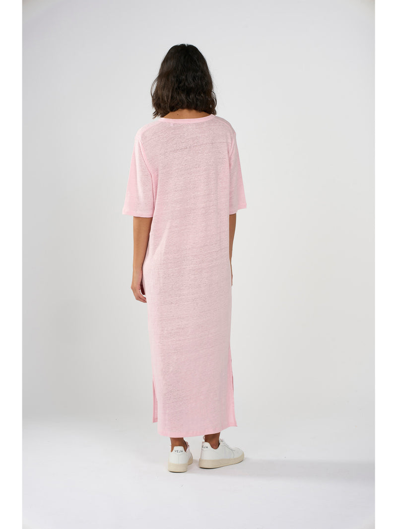 KnowledgeCotton Apparel - WMN Linen short sleeved t-shirt dress Dresses 1378 Parfait Pink