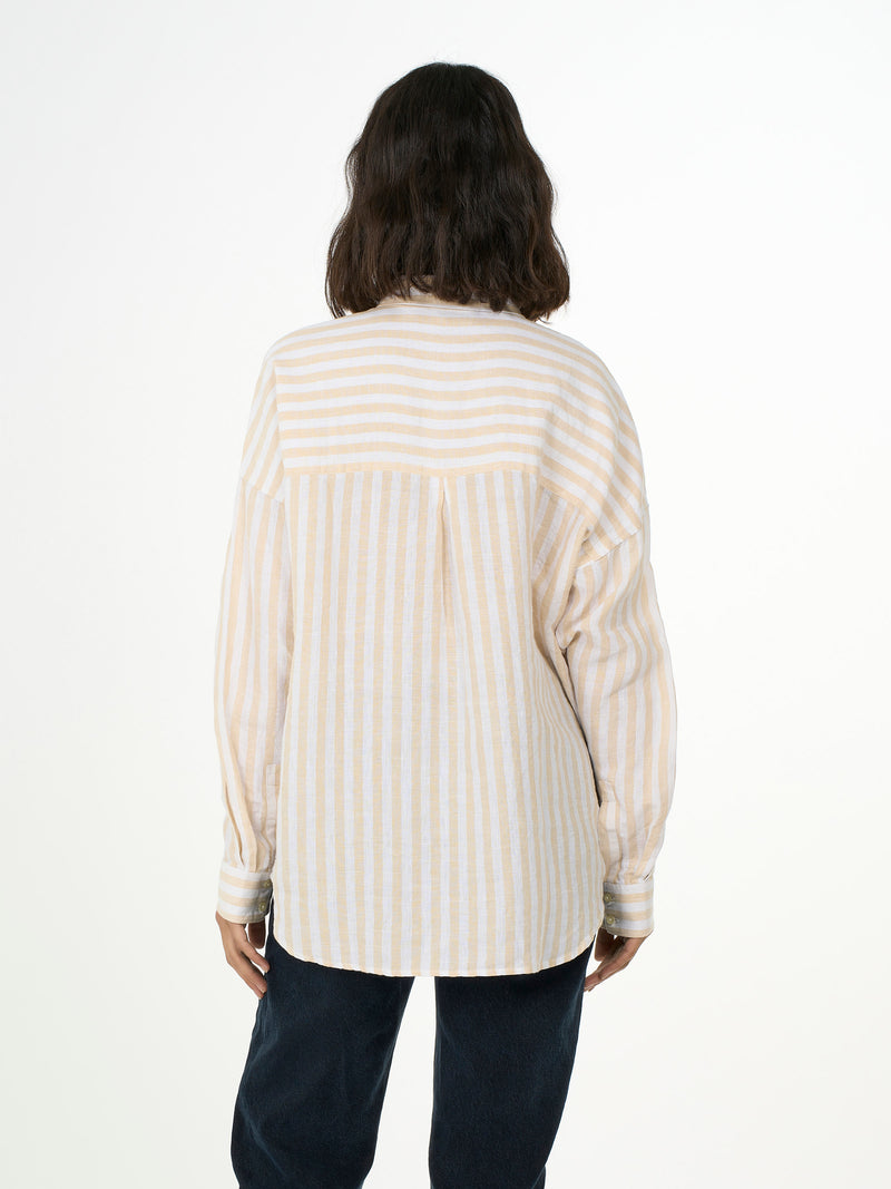 KnowledgeCotton Apparel - WMN Linen striped loose A-Shape Shirt Shirts 8002 Stripe - safari
