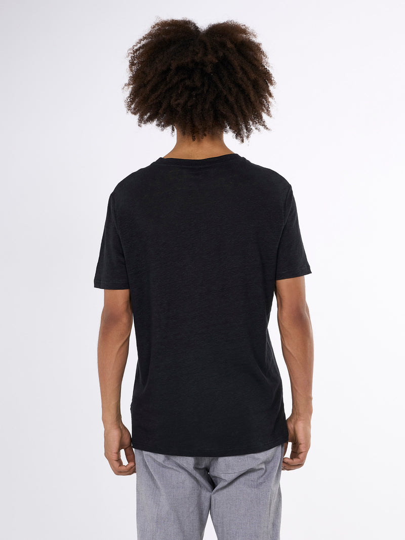 KnowledgeCotton Apparel - MEN Linen t-shirt T-shirts 1300 Black Jet