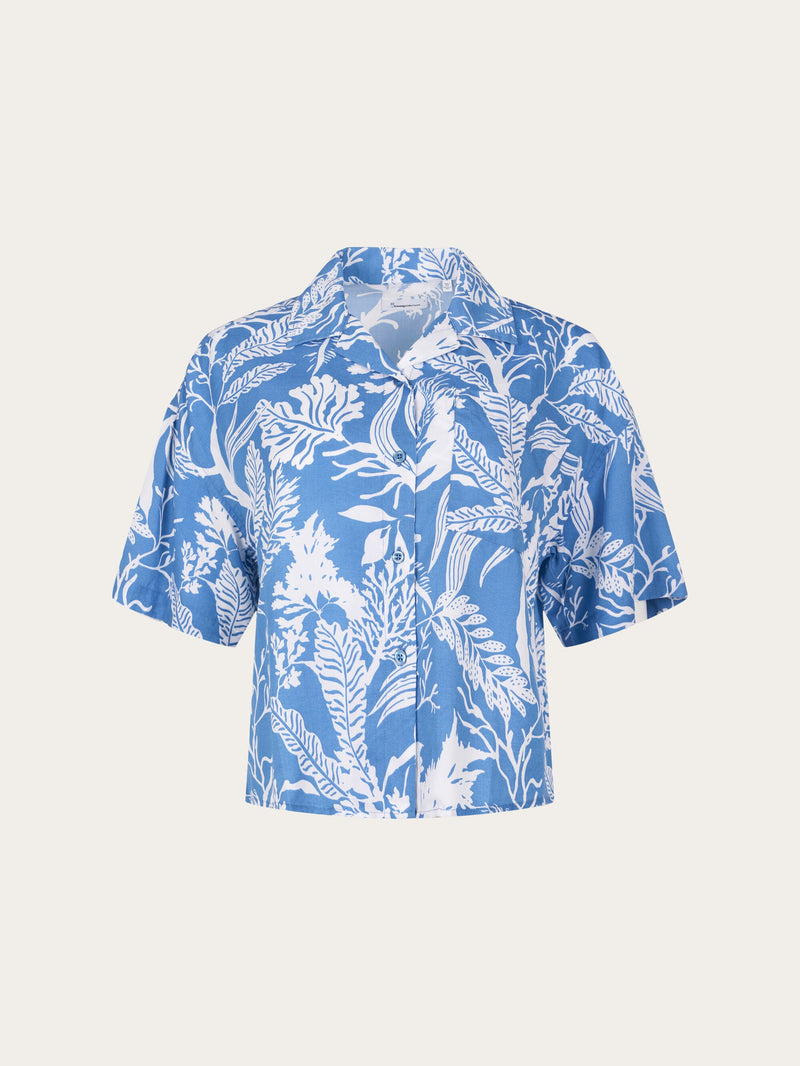 KnowledgeCotton Apparel - WMN Loose seabreeze Tencel™ print resort shirt Shirts 1357 Campanula
