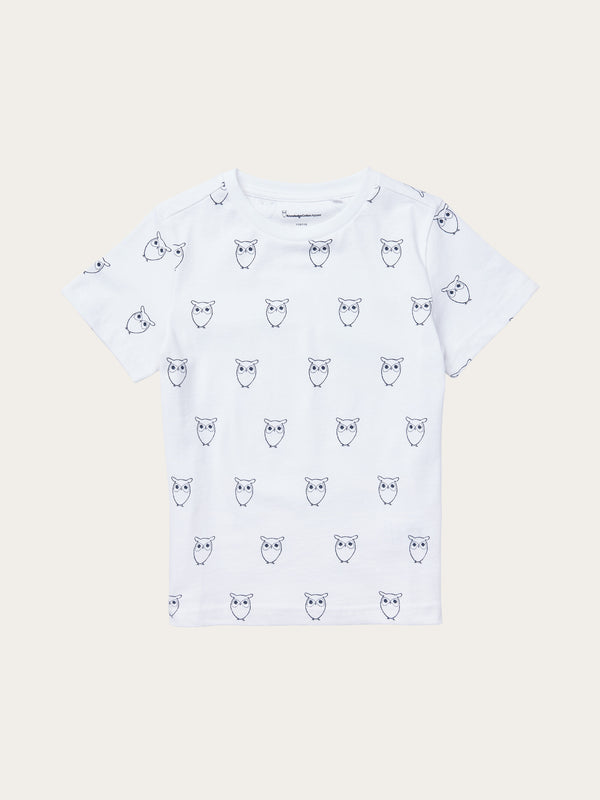 KnowledgeCotton Apparel - YOUNG Owl AOP t-shirt T-shirts 1010 Bright White