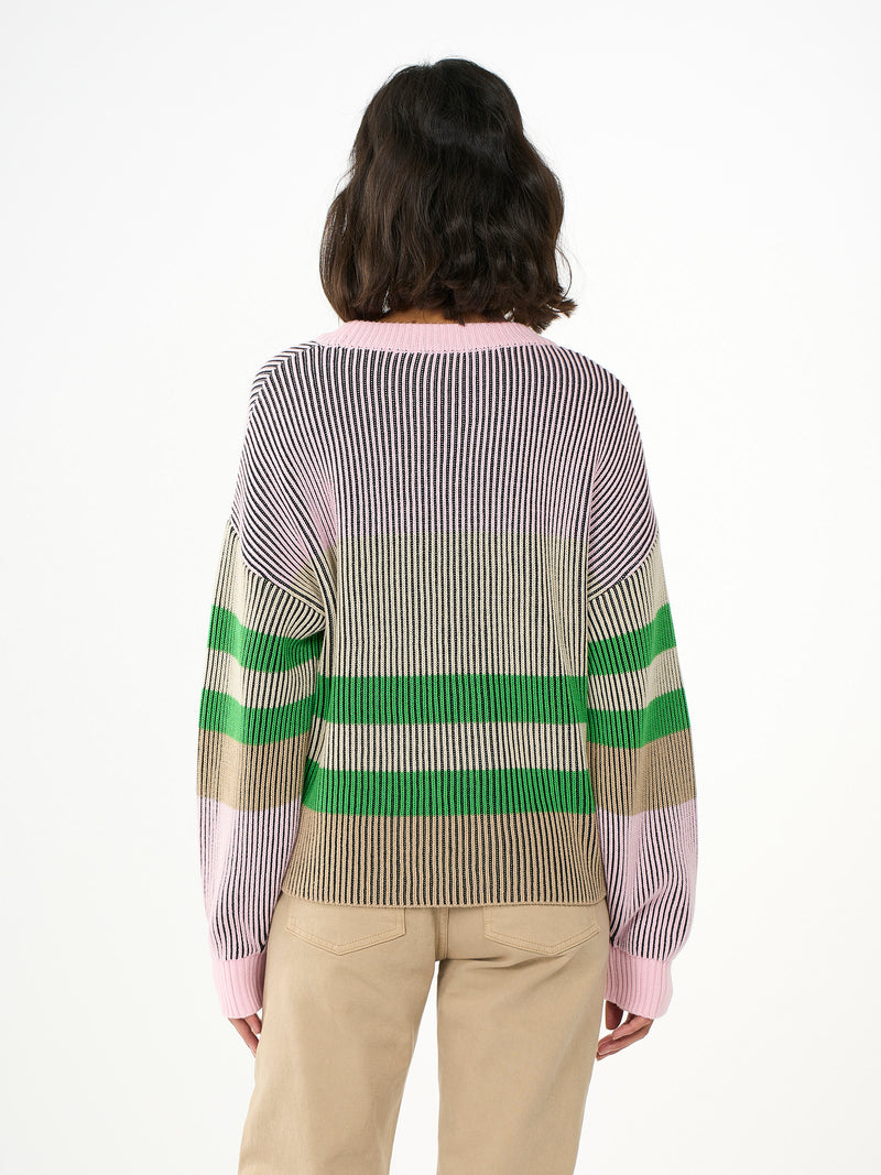 KnowledgeCotton Apparel - WMN Patent crew neck cotton mix knit Knits 8888 Stripe