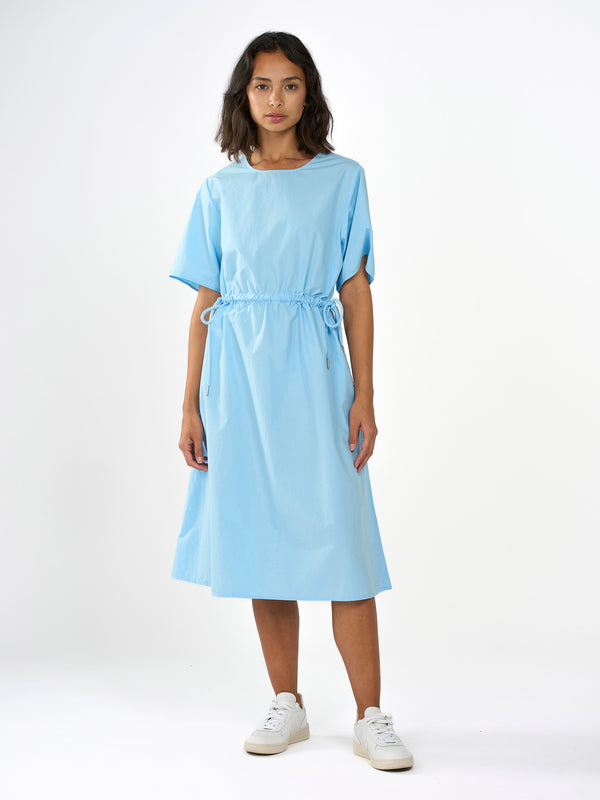 KnowledgeCotton Apparel - WMN Poplin o-neck short sleevd dress Dresses 1377 Airy Blue