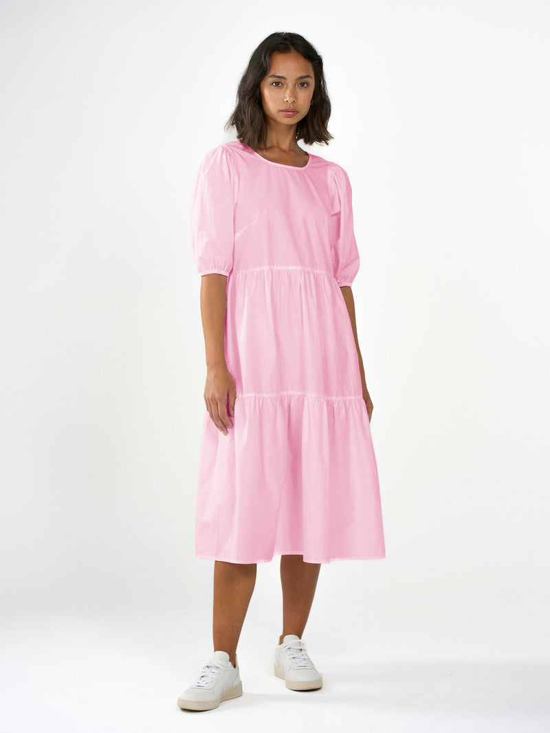 KnowledgeCotton Apparel - WMN Puff sleeve poplin dress Dresses 1378 Parfait Pink
