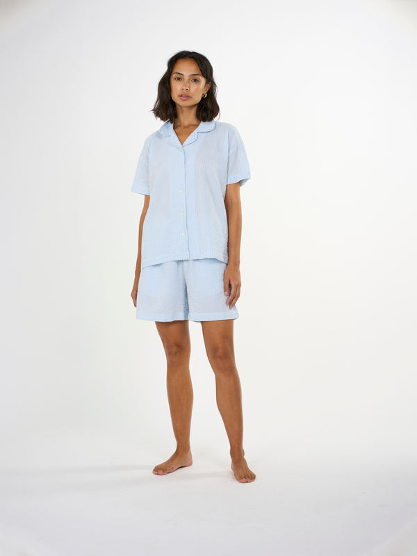 KnowledgeCotton Apparel - WMN Pyjama set short Shorts 1335 - Blue Fog