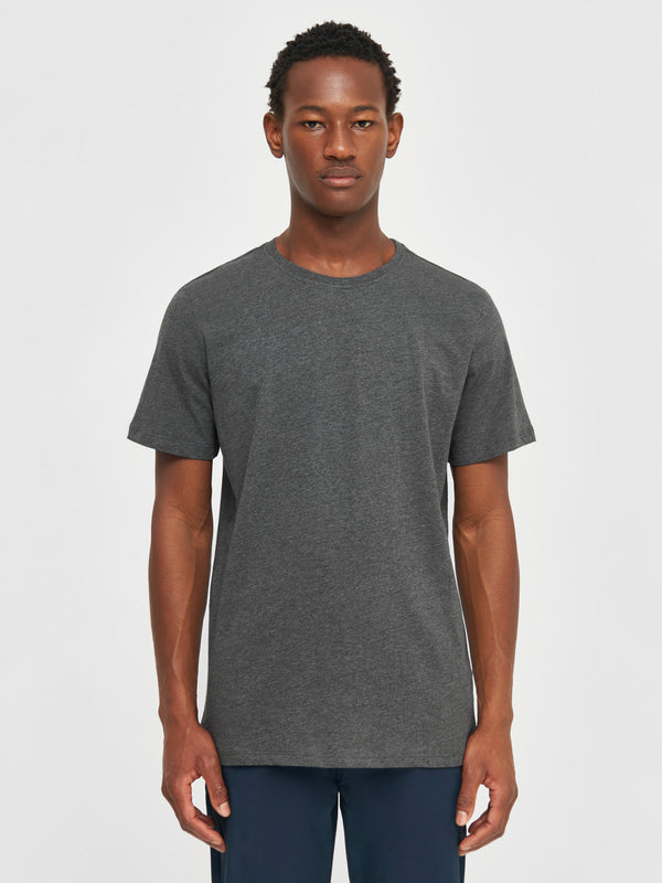 KnowledgeCotton Apparel - MEN Regular fit Basic tee T-shirts 1073 Dark Grey Melange