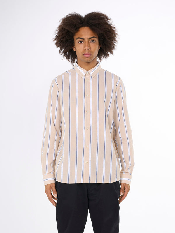 KnowledgeCotton Apparel - MEN Relaxed fit striped cotton shirt Shirts 8002 Stripe - safari