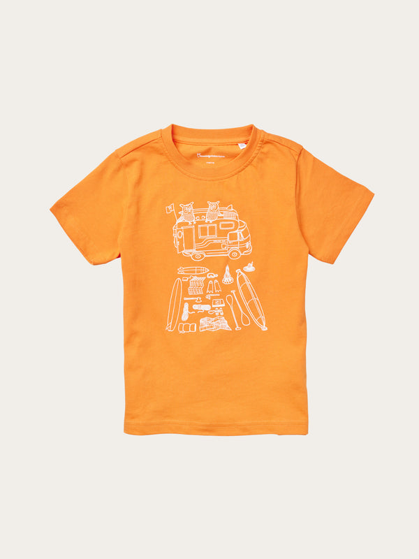 KnowledgeCotton Apparel - YOUNG Road trip printed t-shirt T-shirts 1382 Russet orange