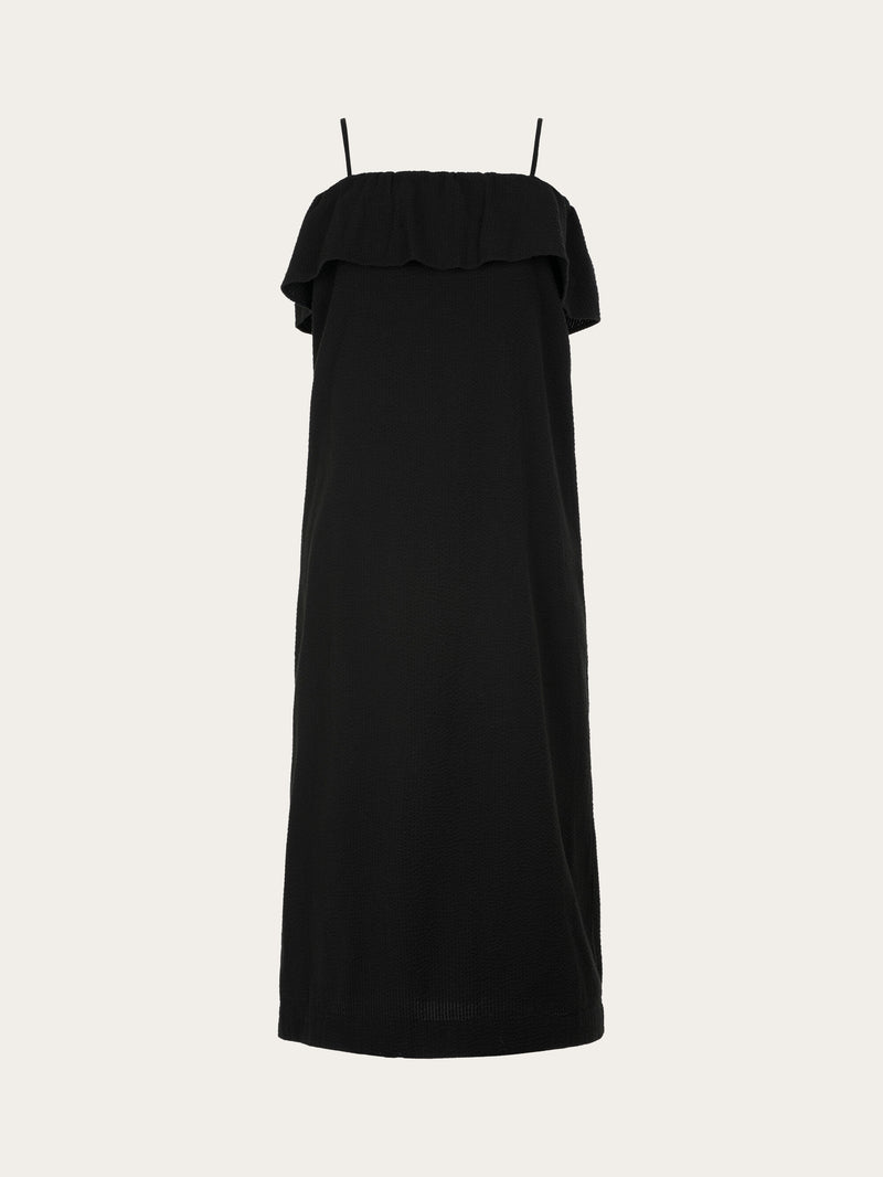 KnowledgeCotton Apparel - WMN Seersucker strap maxi dress Dresses 1300 Black Jet