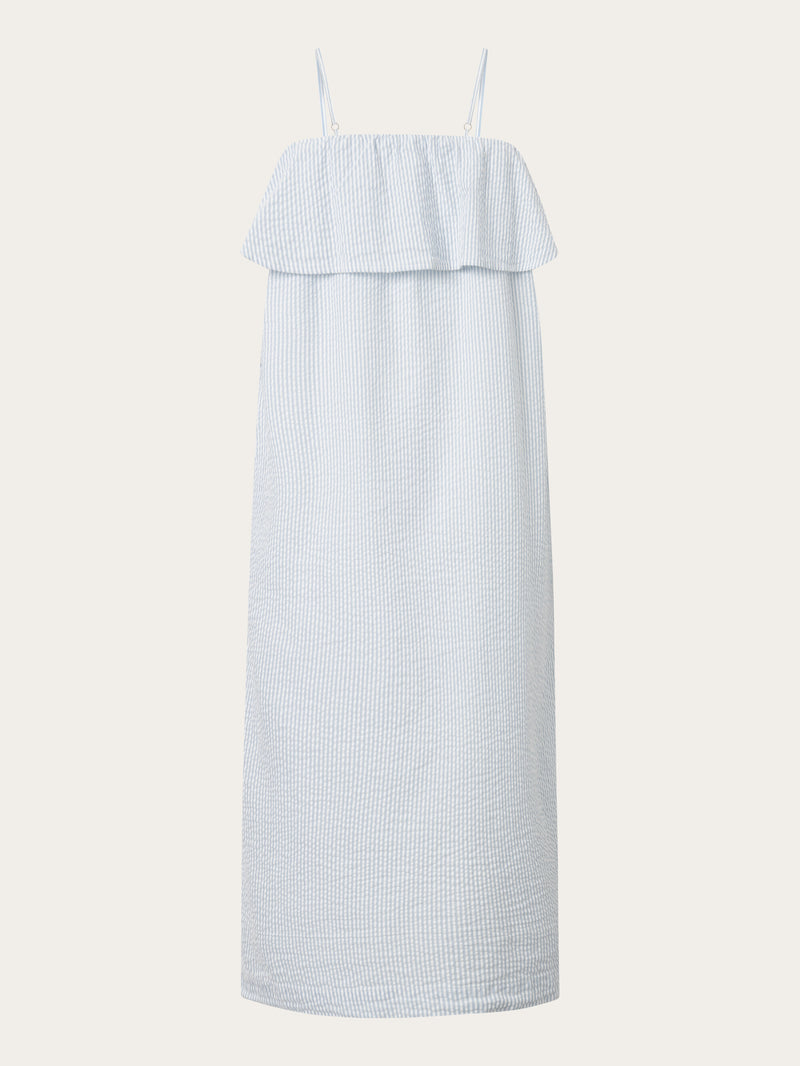 KnowledgeCotton Apparel - WMN Seersucker strap maxi dress Dresses 1335 - Blue Fog