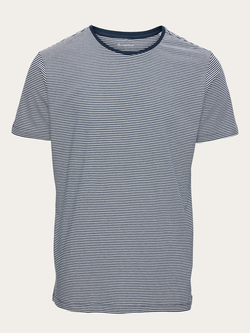 KnowledgeCotton Apparel - MEN Striped basic t-shirt T-shirts 9001 Total Eclipse