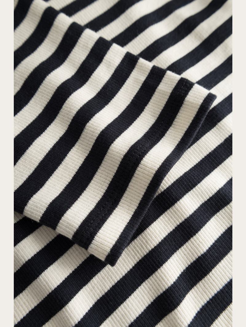KnowledgeCotton Apparel - WMN Striped rib t-shirt T-shirts 8004 Stripe - black/white