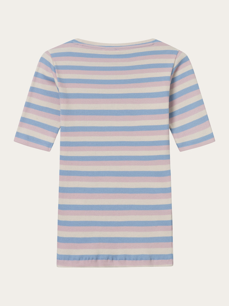 KnowledgeCotton Apparel - WMN Striped rib t-shirt T-shirts 8005 Stripe