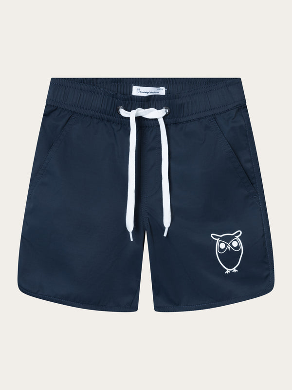 KnowledgeCotton Apparel - YOUNG Swim shorts with elastic waist and owl print Swimshorts 1001 Total Eclipse
