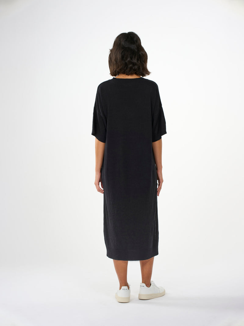 KnowledgeCotton Apparel - WMN V-neck viscose knit dress Dresses 1300 Black Jet