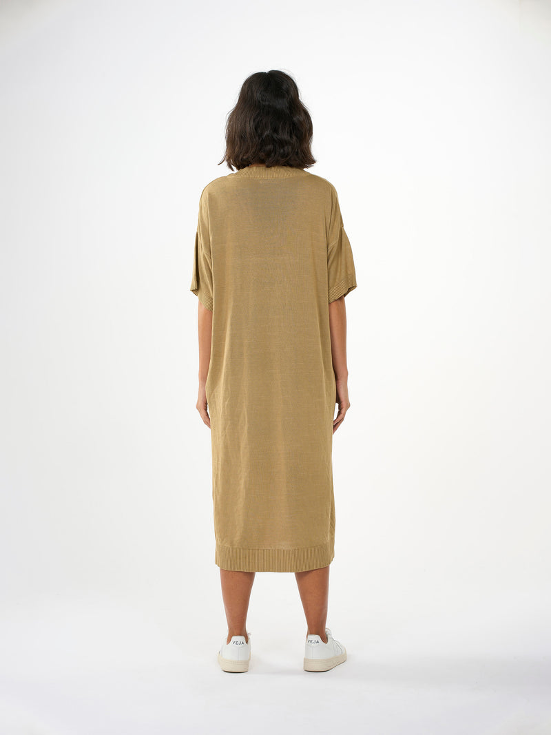 KnowledgeCotton Apparel - WMN V-neck viscose knit dress Dresses 1336 Kelp melange