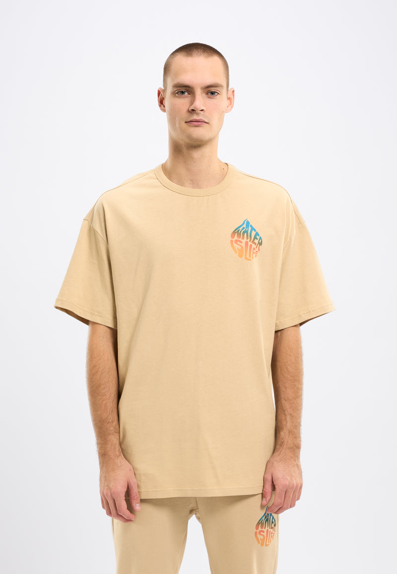 KnowledgeCotton Apparel - MEN WATERAID Water is Life oversize t-shirt chest and back print T-shirts 1347 Safari