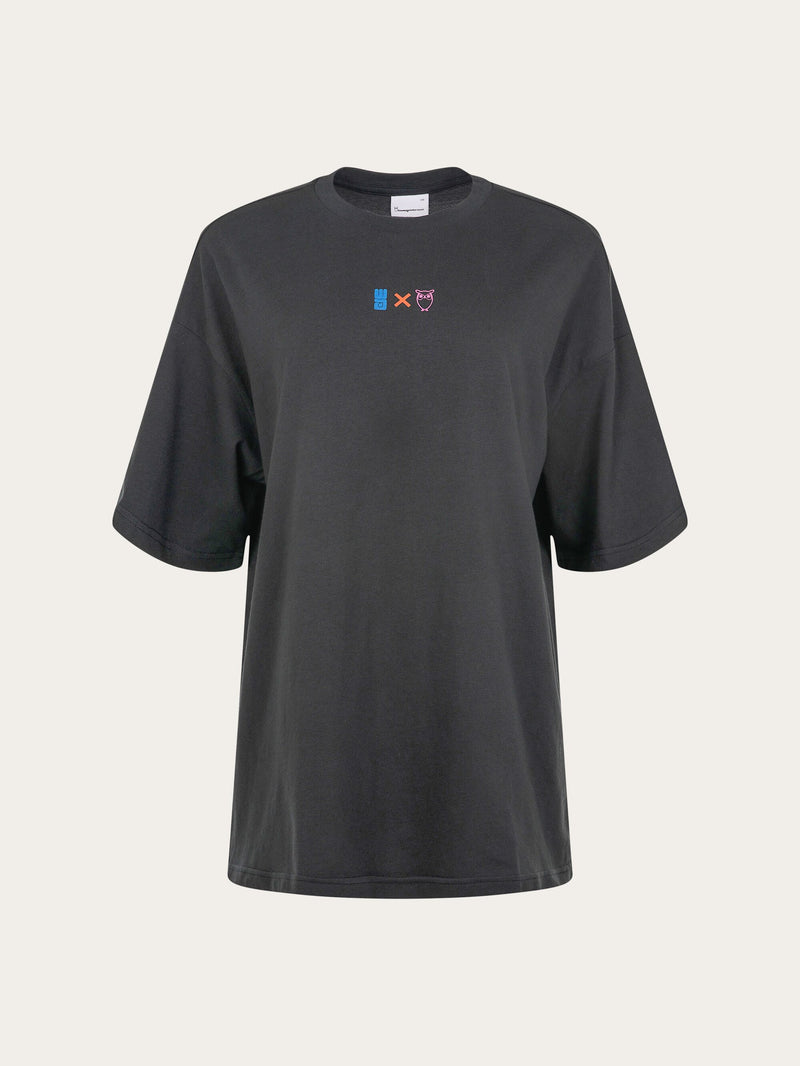 KnowledgeCotton Apparel - WMN WATERAID big logo oversize t-shirt T-shirts 1300 Black Jet