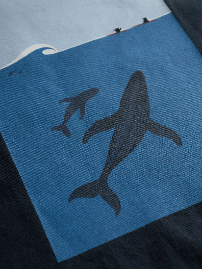 KnowledgeCotton Apparel - YOUNG Whale back print t-shirt T-shirts 1001 Total Eclipse